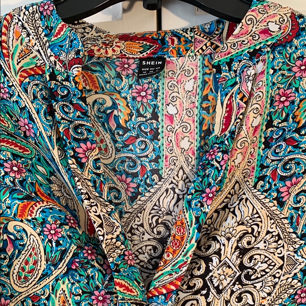 SHEIN Multi-colored Paisley Print Blouse EUC - Picture 3 of 7